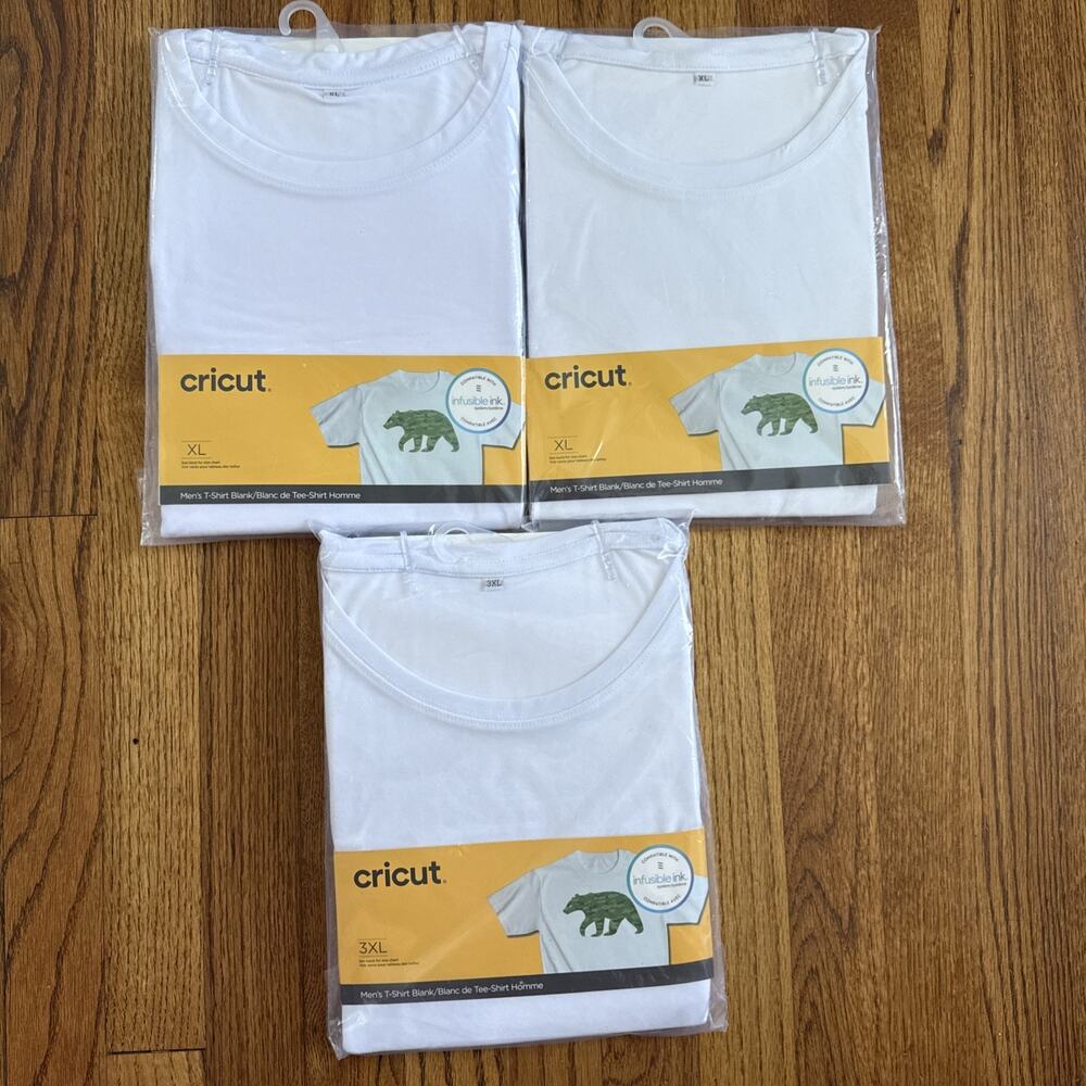 3x Cricut Infusible Ink Men’s T-Shirt Size XL 3XL Blank White Crew Short Sleeve